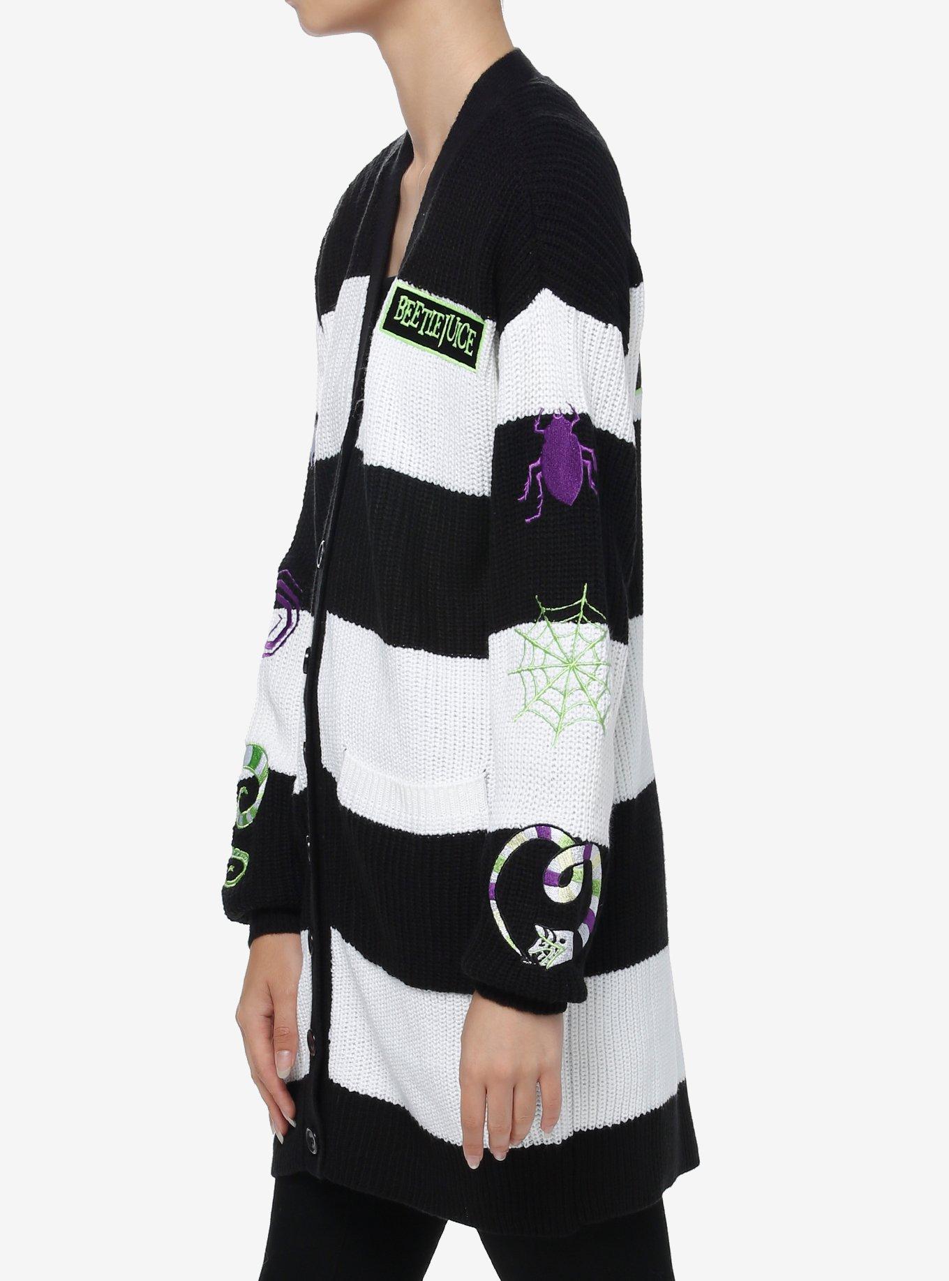 Beetlejuice Black & White Stripe Patches Cardigan, MULTI, alternate