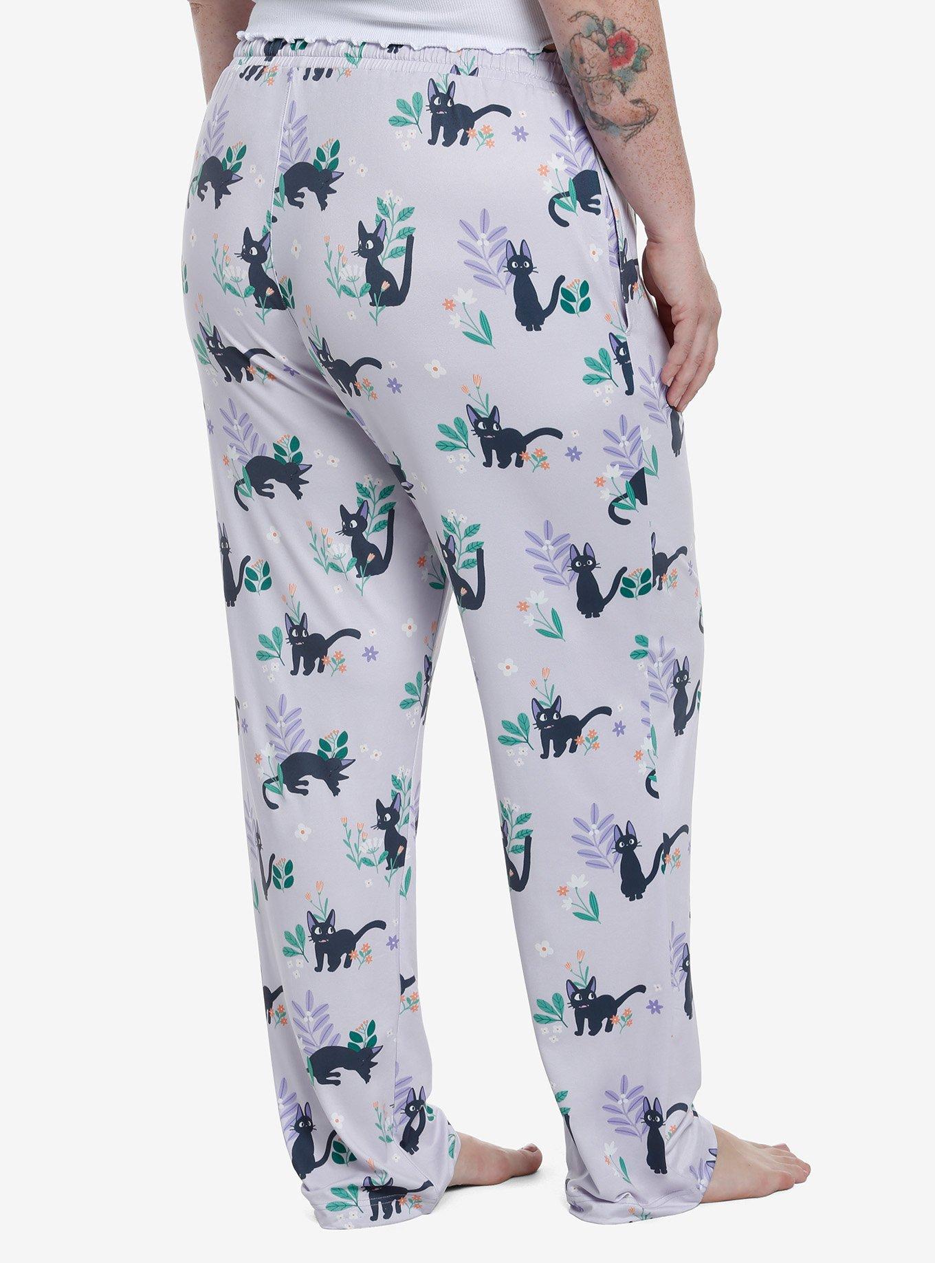 Studio Ghibli Kiki's Delivery Service Jiji & Flowers Girls Pajama Pants Plus Size, PURPLE, alternate