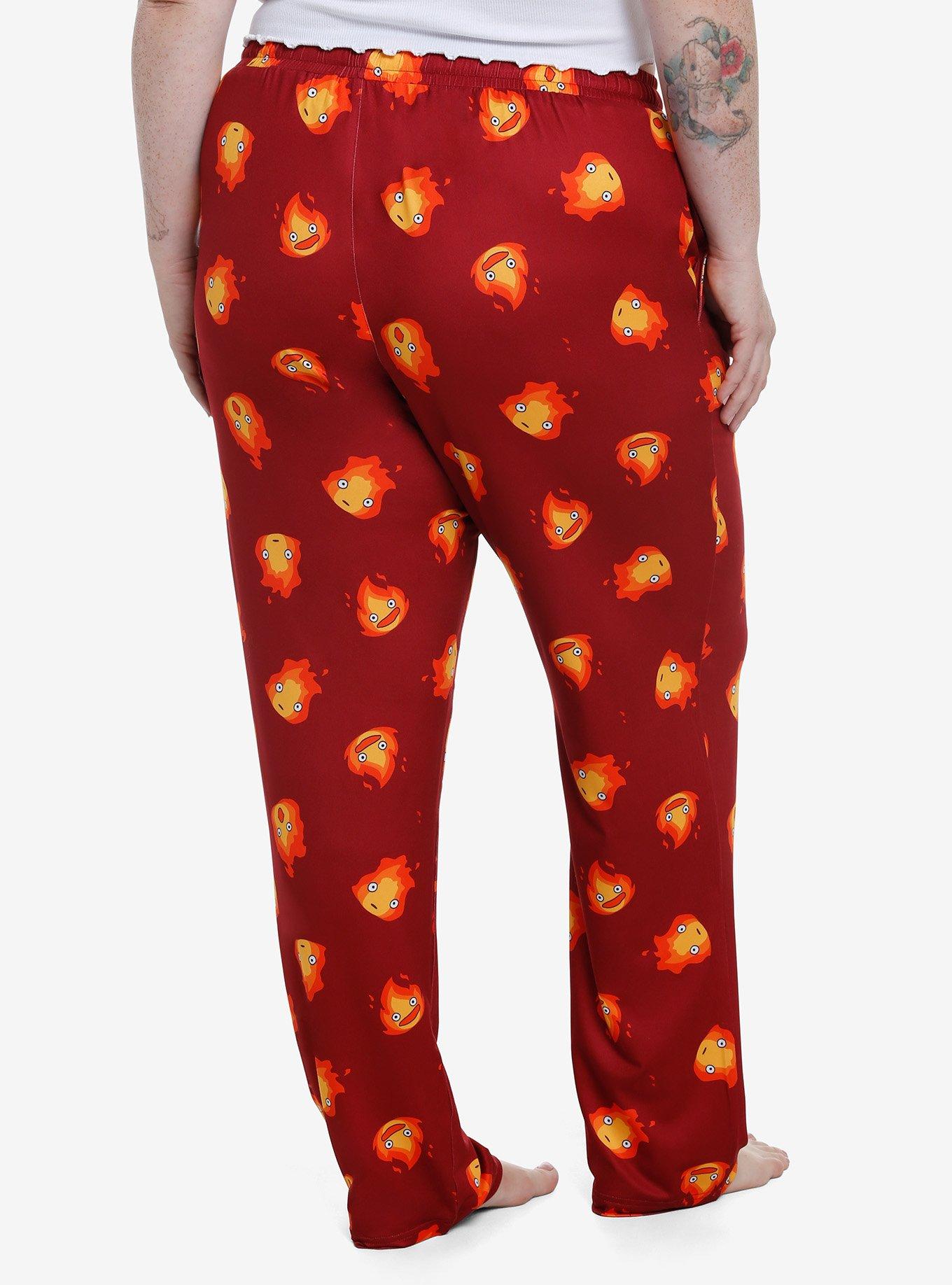 Studio Ghibli Howl's Moving Castle Calcifer Pajama Pants Plus Size, RED, alternate
