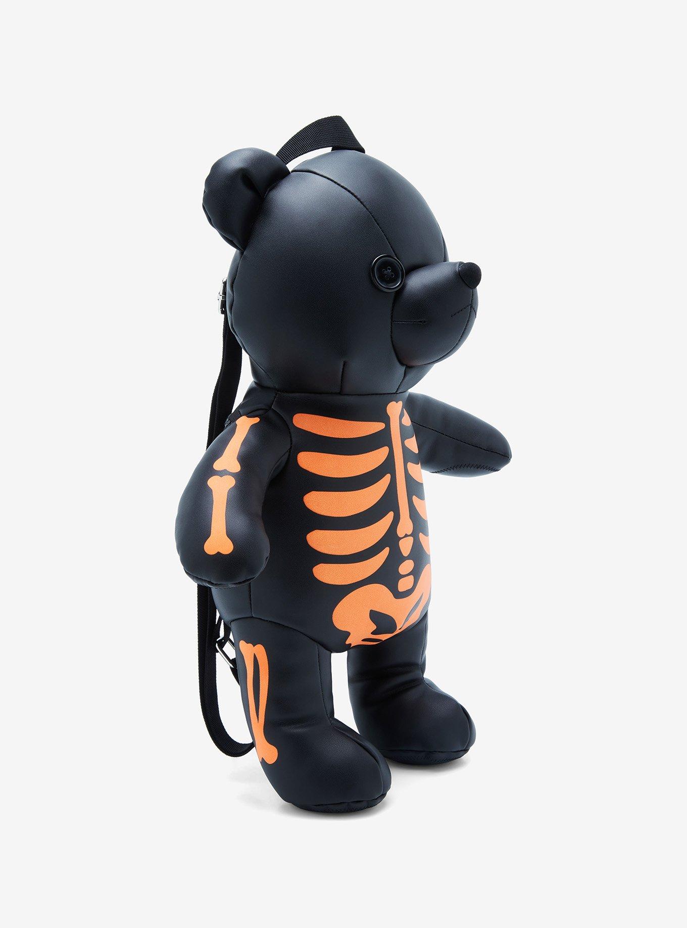 Social Collision Black & Orange Skeleton Bear Mini Backpack, , alternate