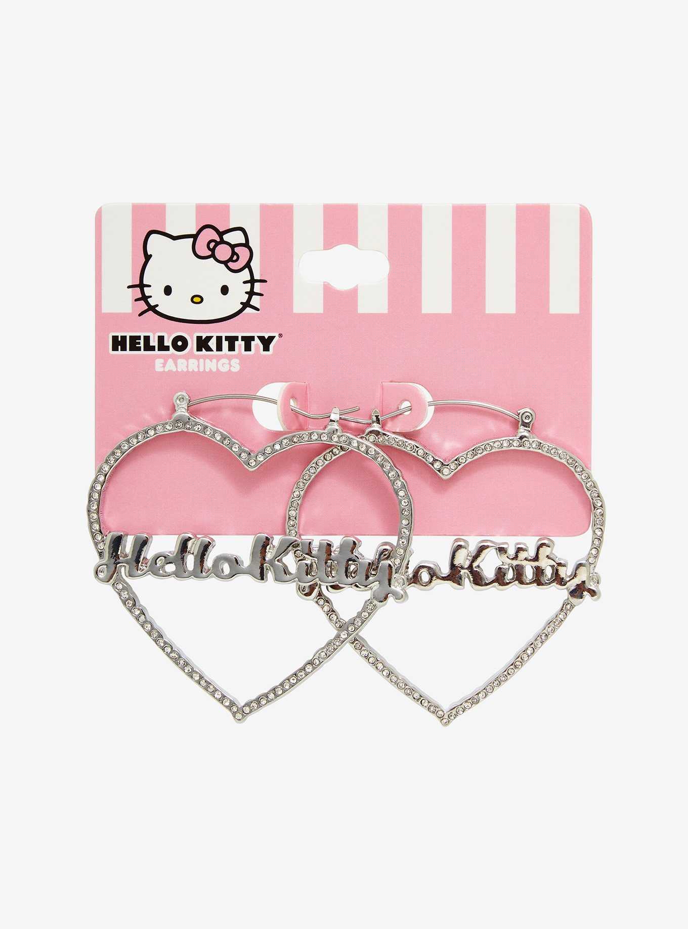 Hello Kitty Name Bling Heart Hoop Earrings, , hi-res