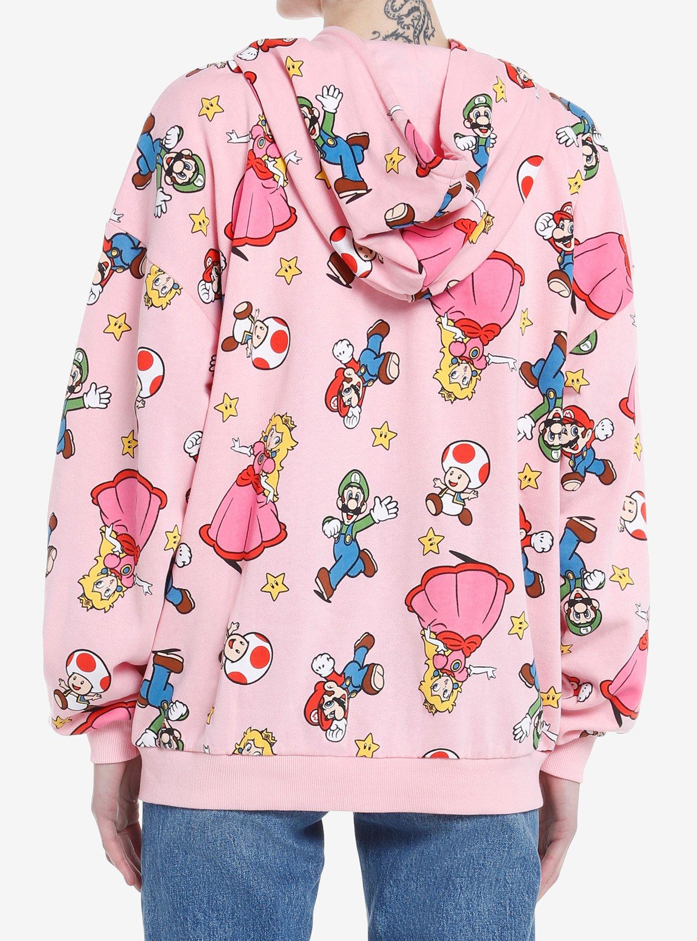 Super Mario Bros. Characters Allover Print Girls Hoodie, MULTI, alternate