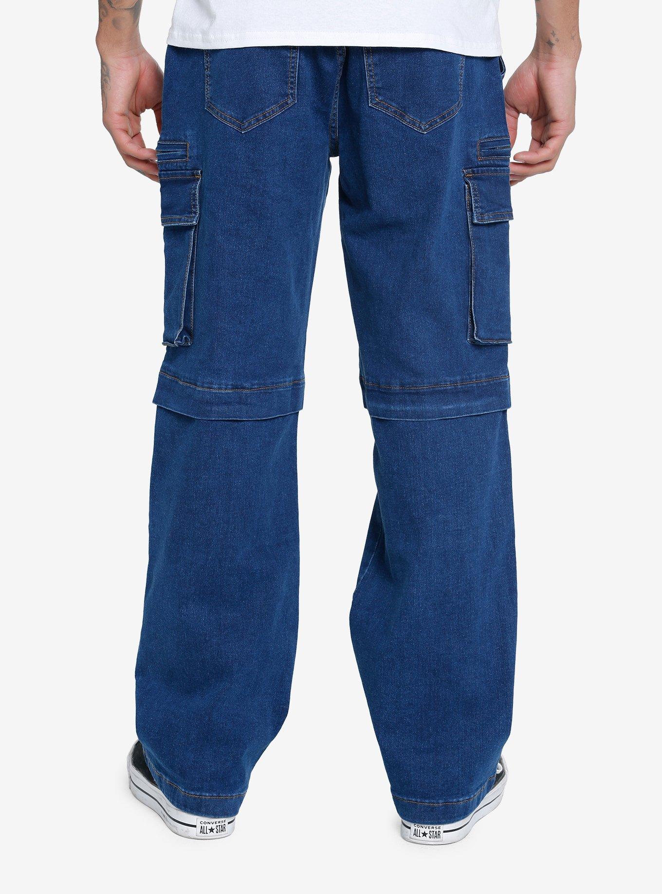 Indigo Blue Denim Cargo Pants, BLUE, alternate