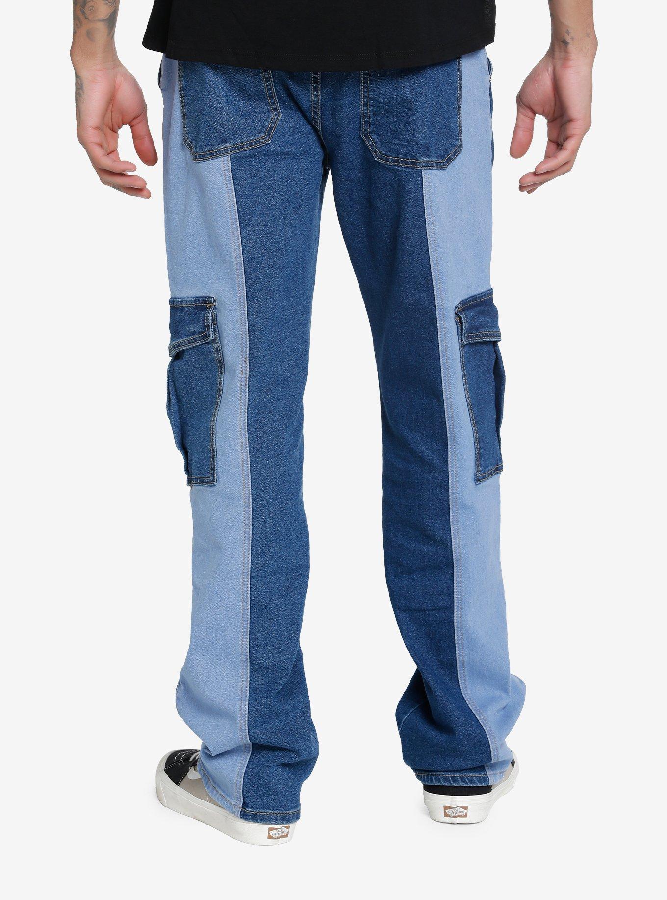 Dark & Light Indigo Denim Cargo Pants, BLUE, alternate