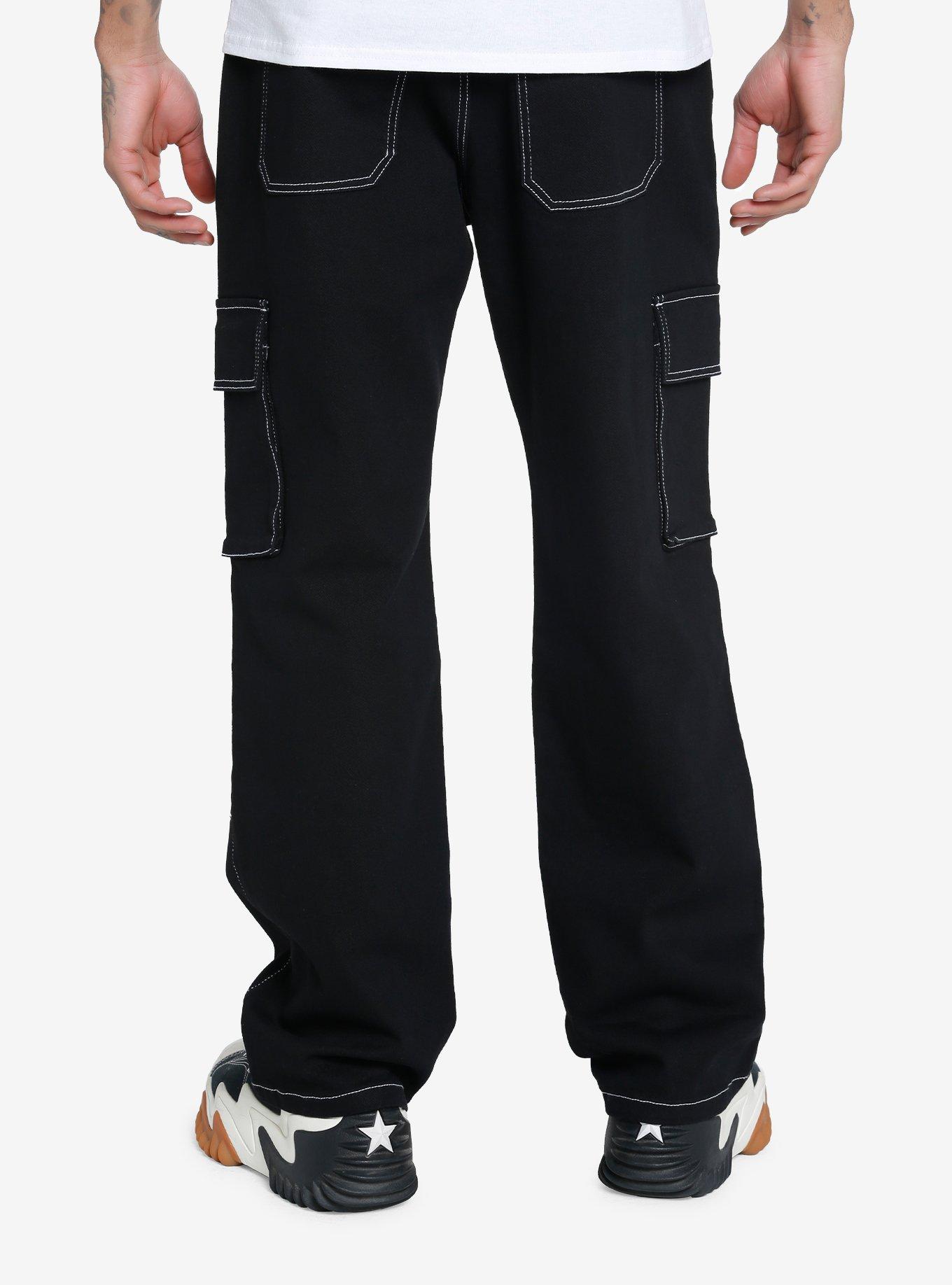 Black Wide Leg Cargo Pants, WHITE, alternate