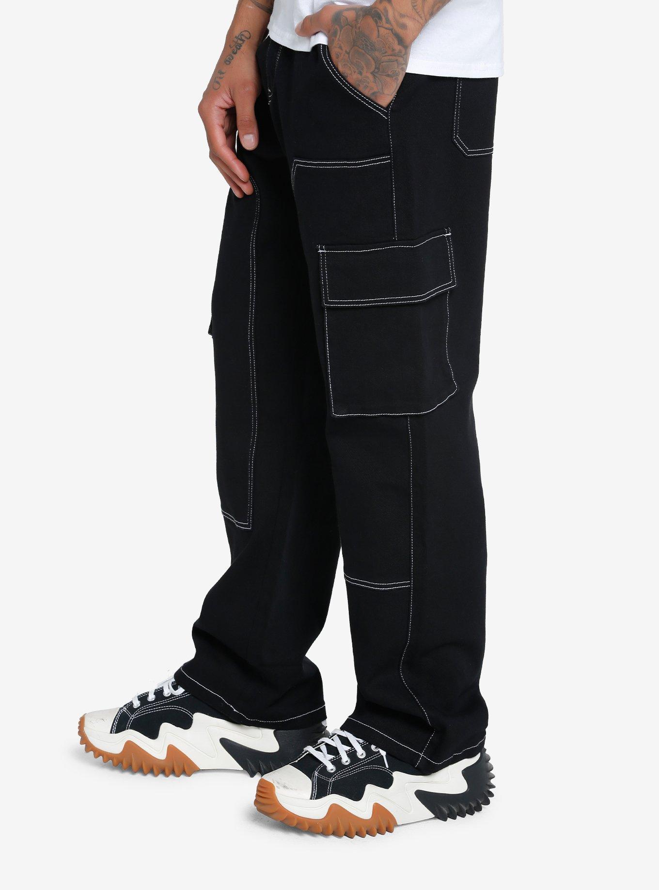 Black Wide Leg Cargo Pants, WHITE, alternate