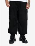 Black Cargo Parachute Pants, BLACK, alternate