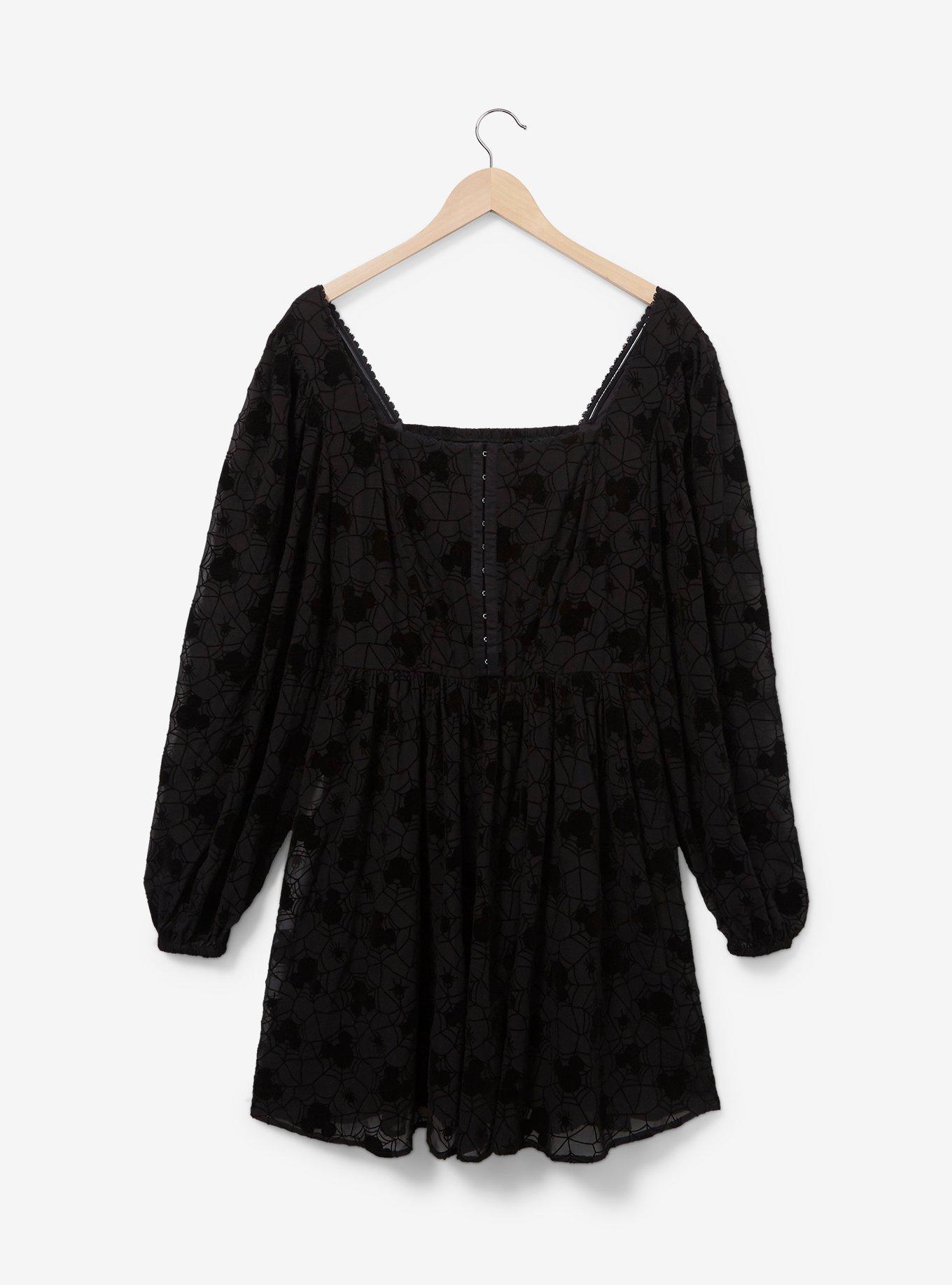 Disney Mickey Mouse Spider Web Long Sleeve Smock Dress - BoxLunch Exclusive, BLACK, alternate