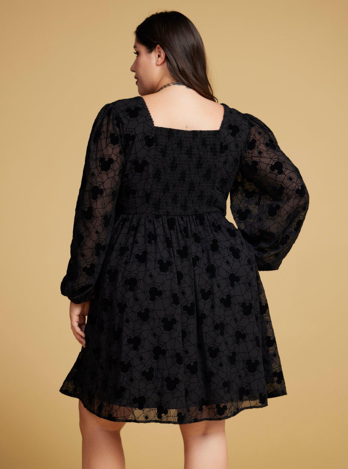 Disney Mickey Mouse Spider Web Long Sleeve Plus Size Smock Dress - BoxLunch Exclusive, BLACK, alternate