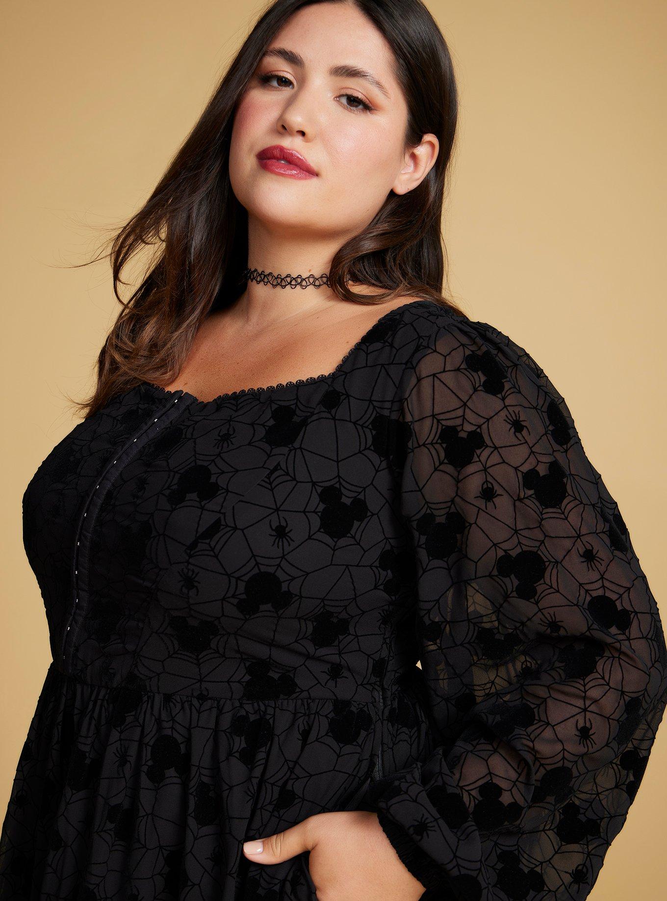 Disney Mickey Mouse Spider Web Long Sleeve Plus Size Smock Dress - BoxLunch Exclusive, BLACK, alternate