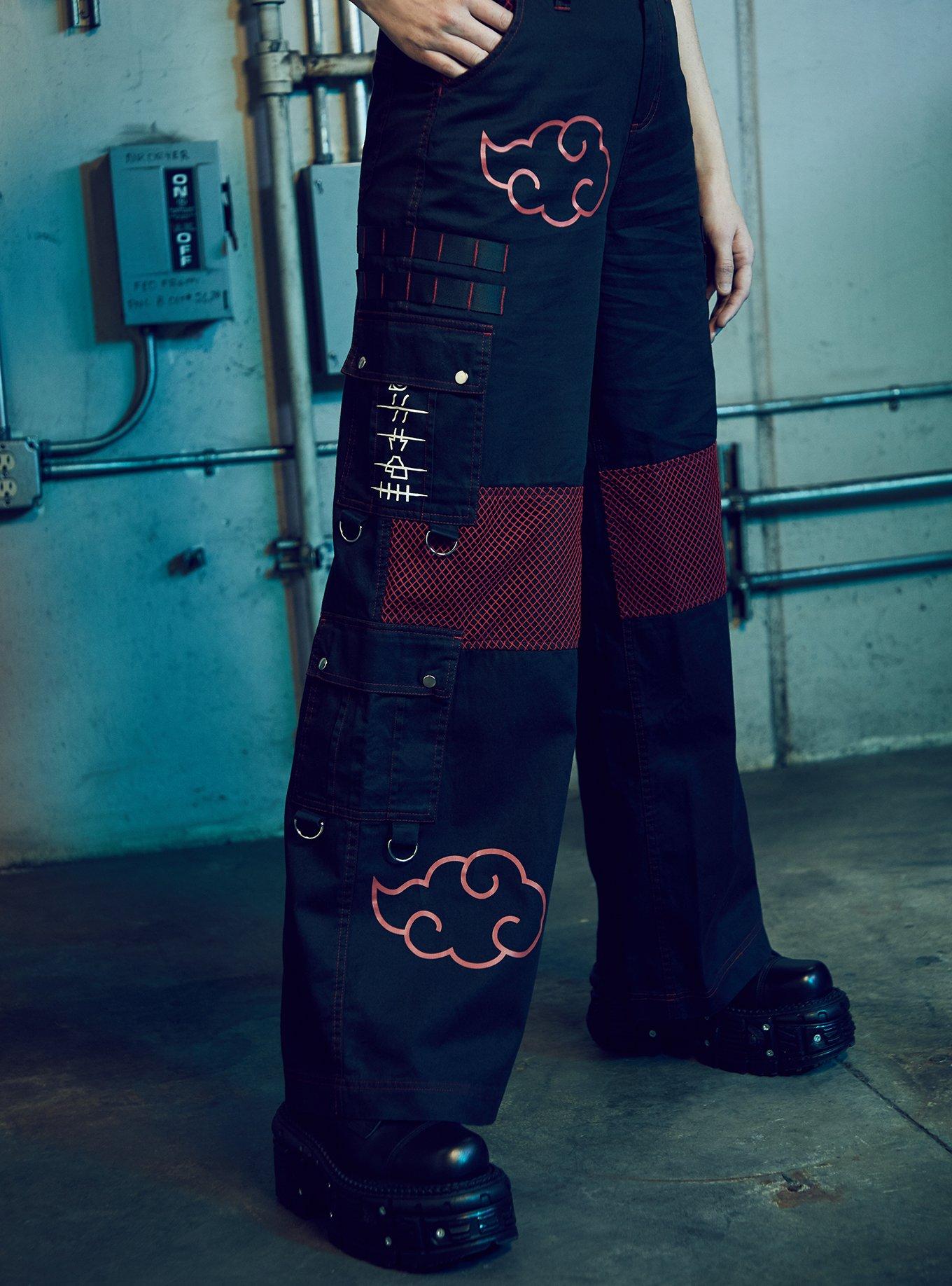 Naruto Shippuden Akatsuki Mesh Wide Leg Cargo Pants, RED, alternate