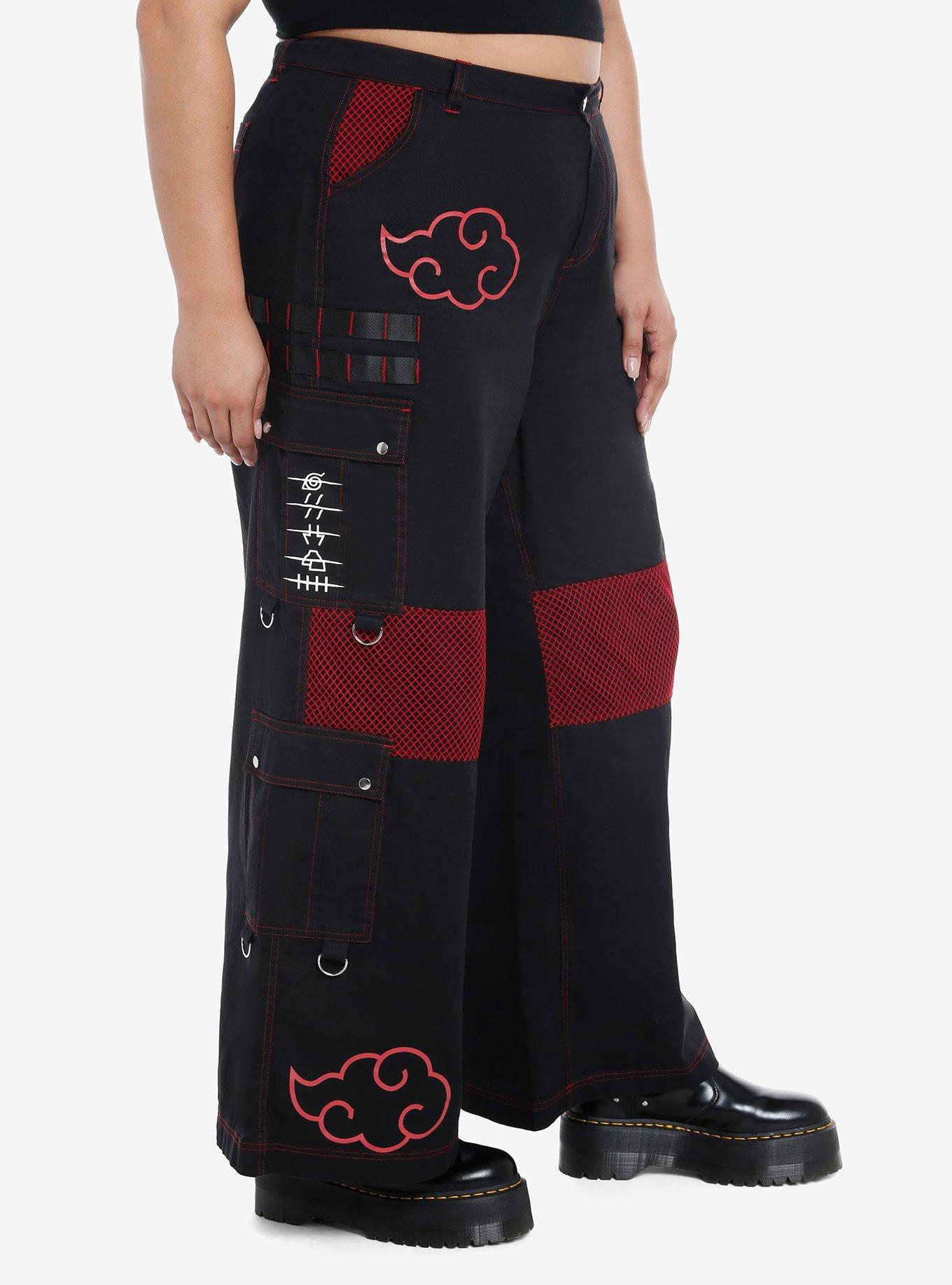 Naruto Shippuden Akatsuki Mesh Wide Leg Cargo Pants Plus Size, RED, alternate