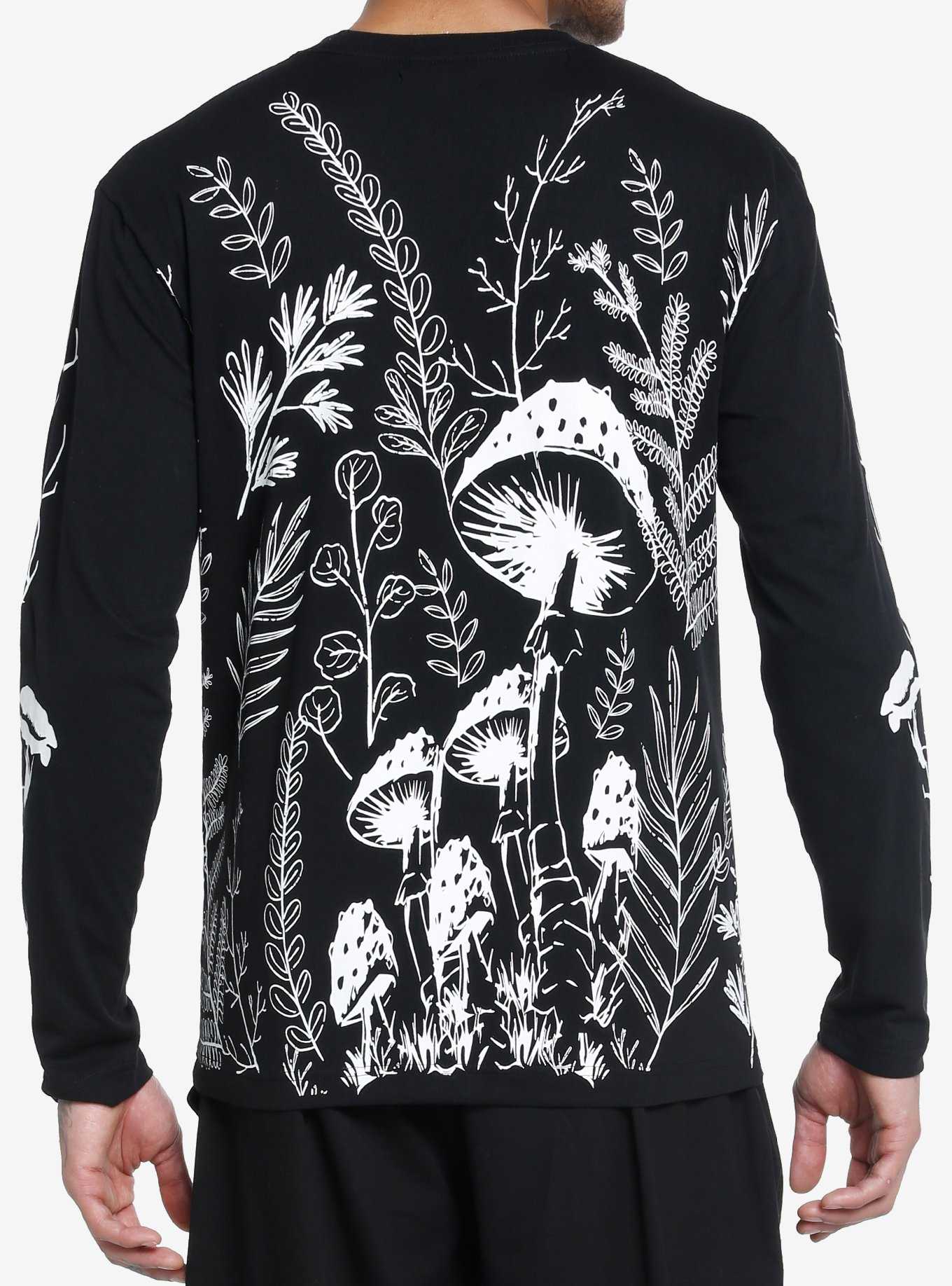 Black & White Mushroom Skull Long-Sleeve T-Shirt, , hi-res
