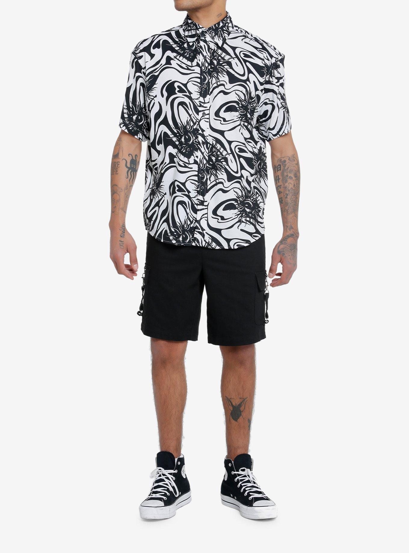 Black & White Sun Spiral Woven Button-Up, WHITE, alternate