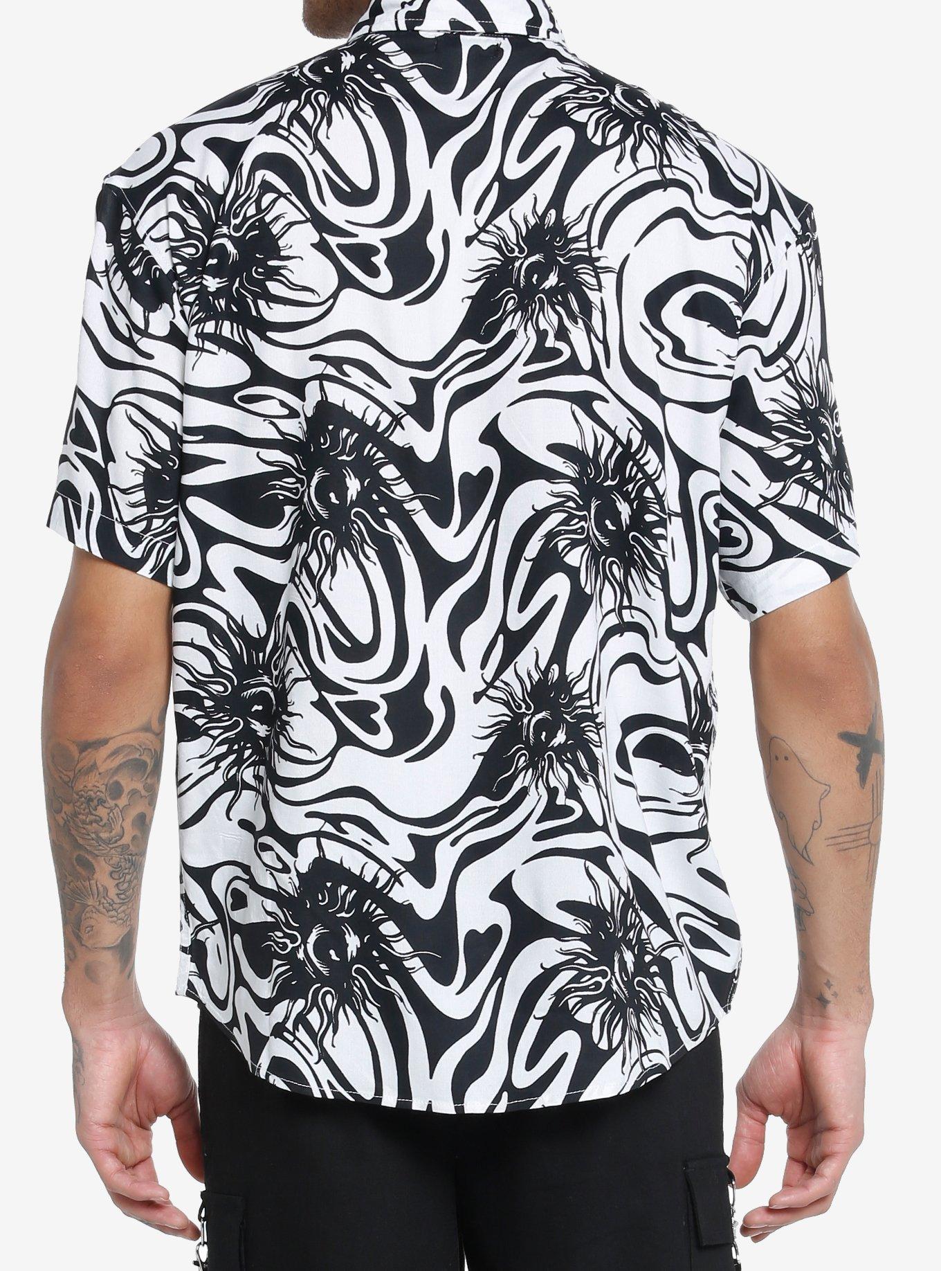 Black & White Sun Spiral Woven Button-Up, WHITE, alternate