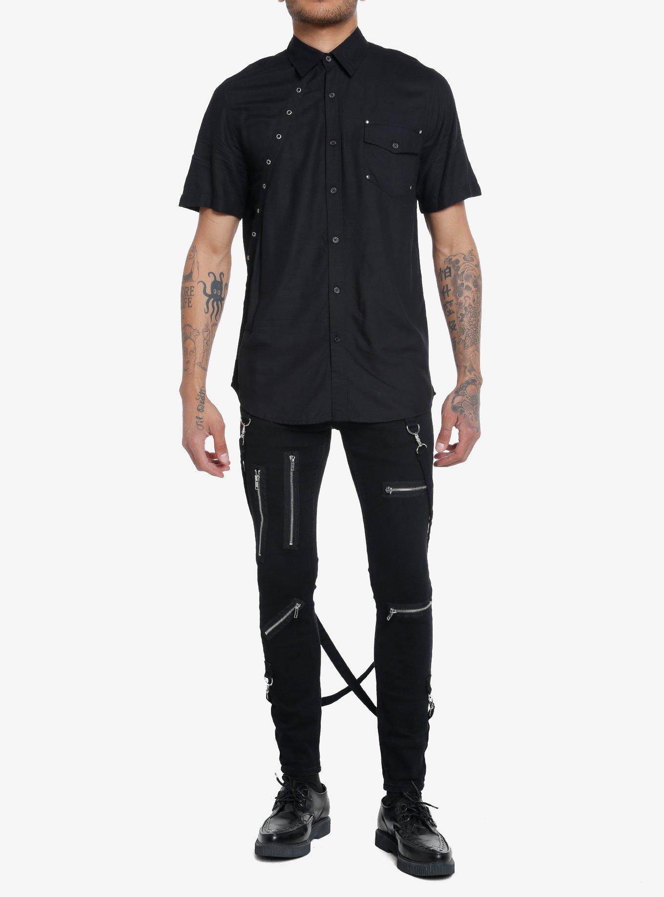 Wicked Bat Eyeball Woven Button-Up, WHITE, alternate