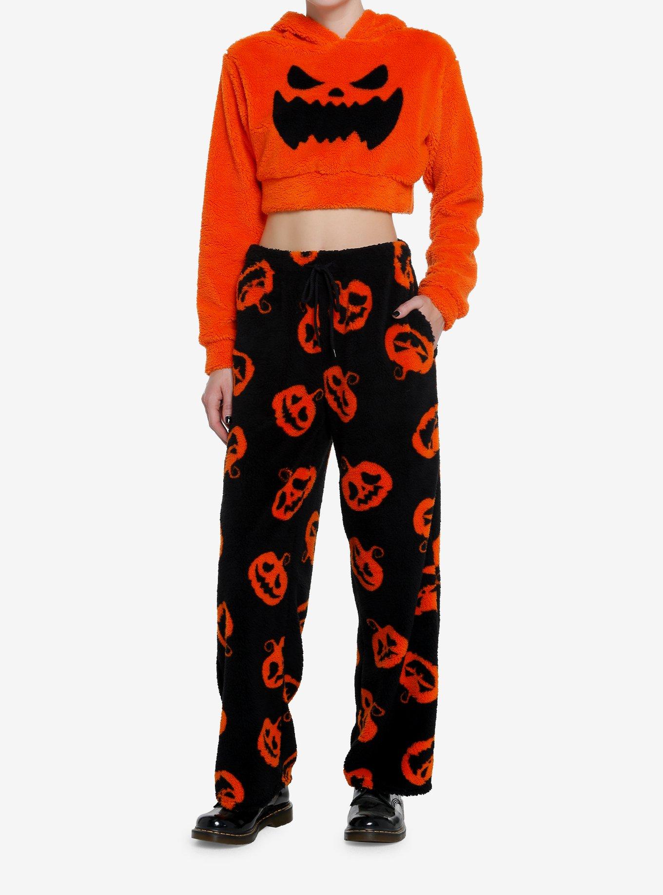 Orange Pumpkin Girls Fuzzy Crop Hoodie, ORANGE, alternate