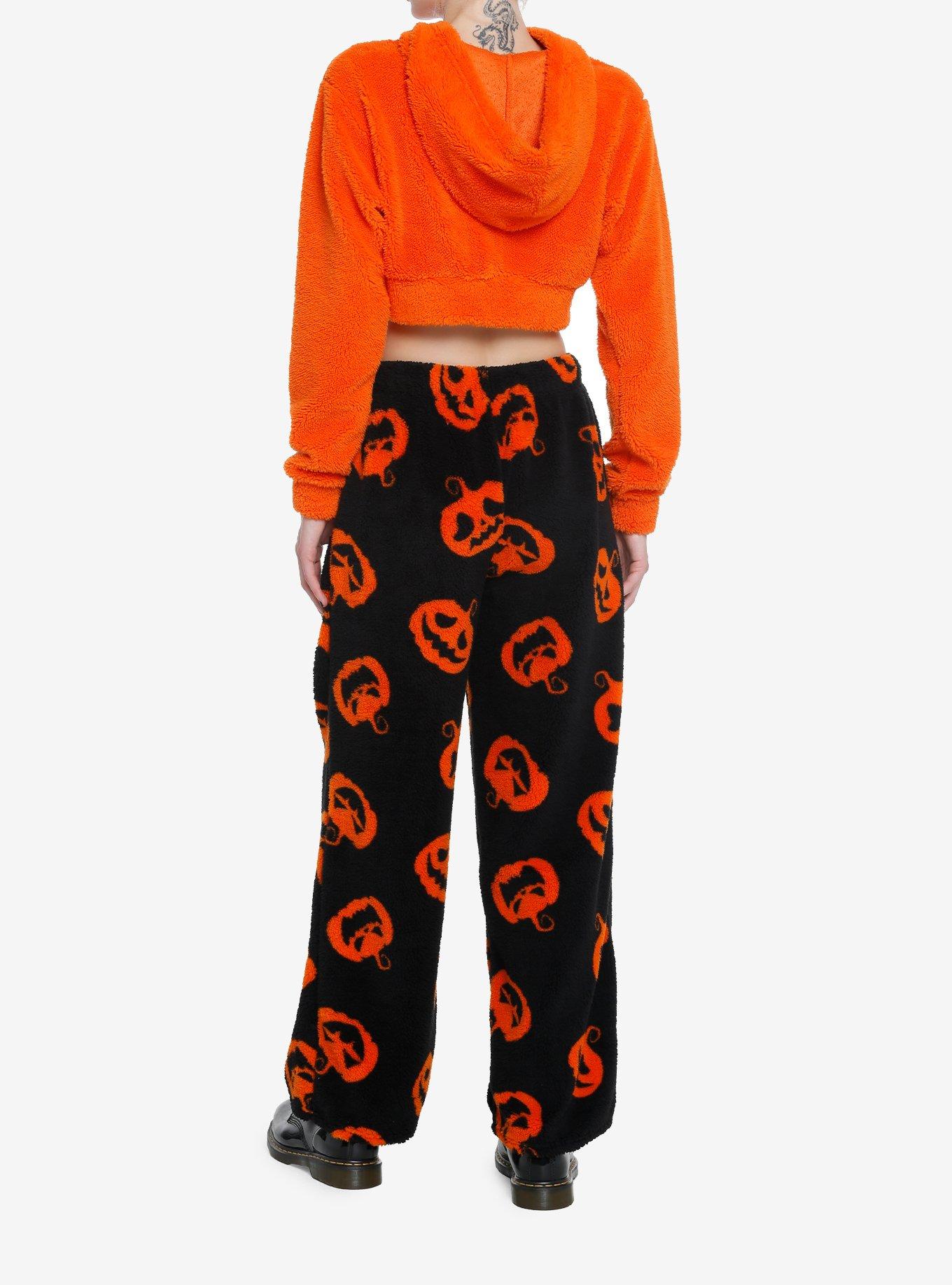 Orange Pumpkin Girls Fuzzy Crop Hoodie, ORANGE, alternate