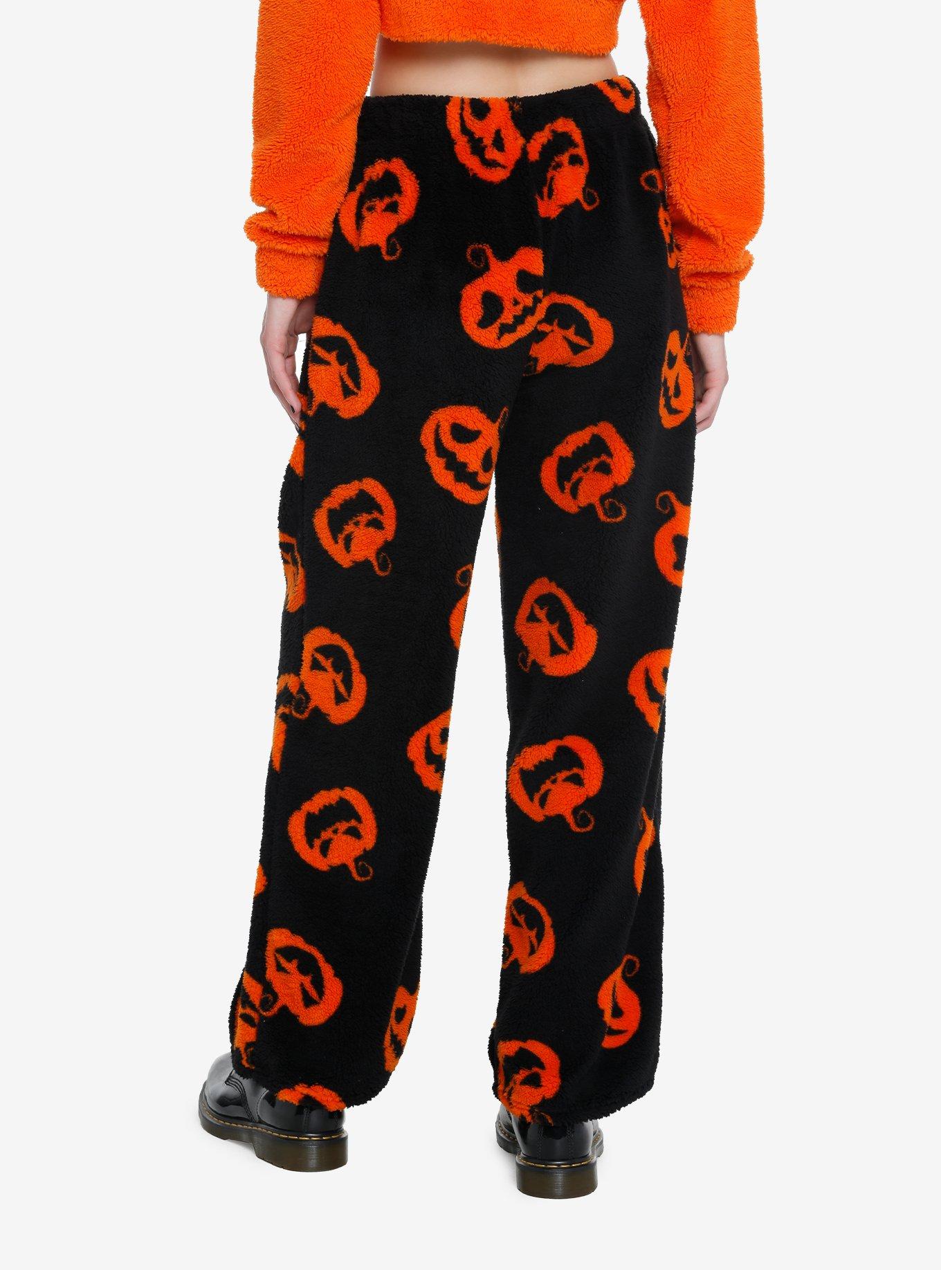 Orange Pumpkin Girls Fuzzy Pajama Pants, BLACK, alternate