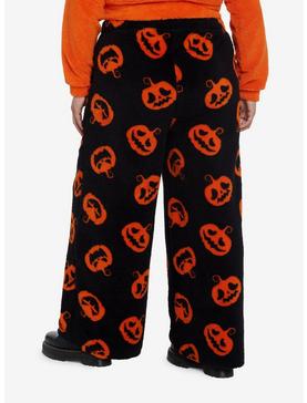 Orange Pumpkin Girls Fuzzy Pajama Pants Plus Size, , hi-res