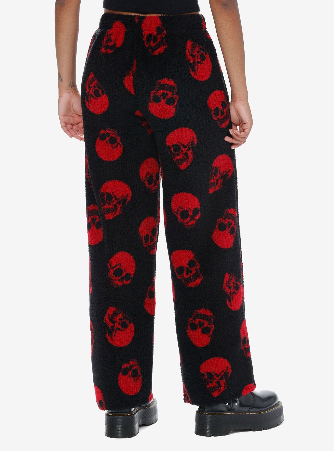 Red Skulls Sherpa Girls Lounge Pants, BLACK, alternate