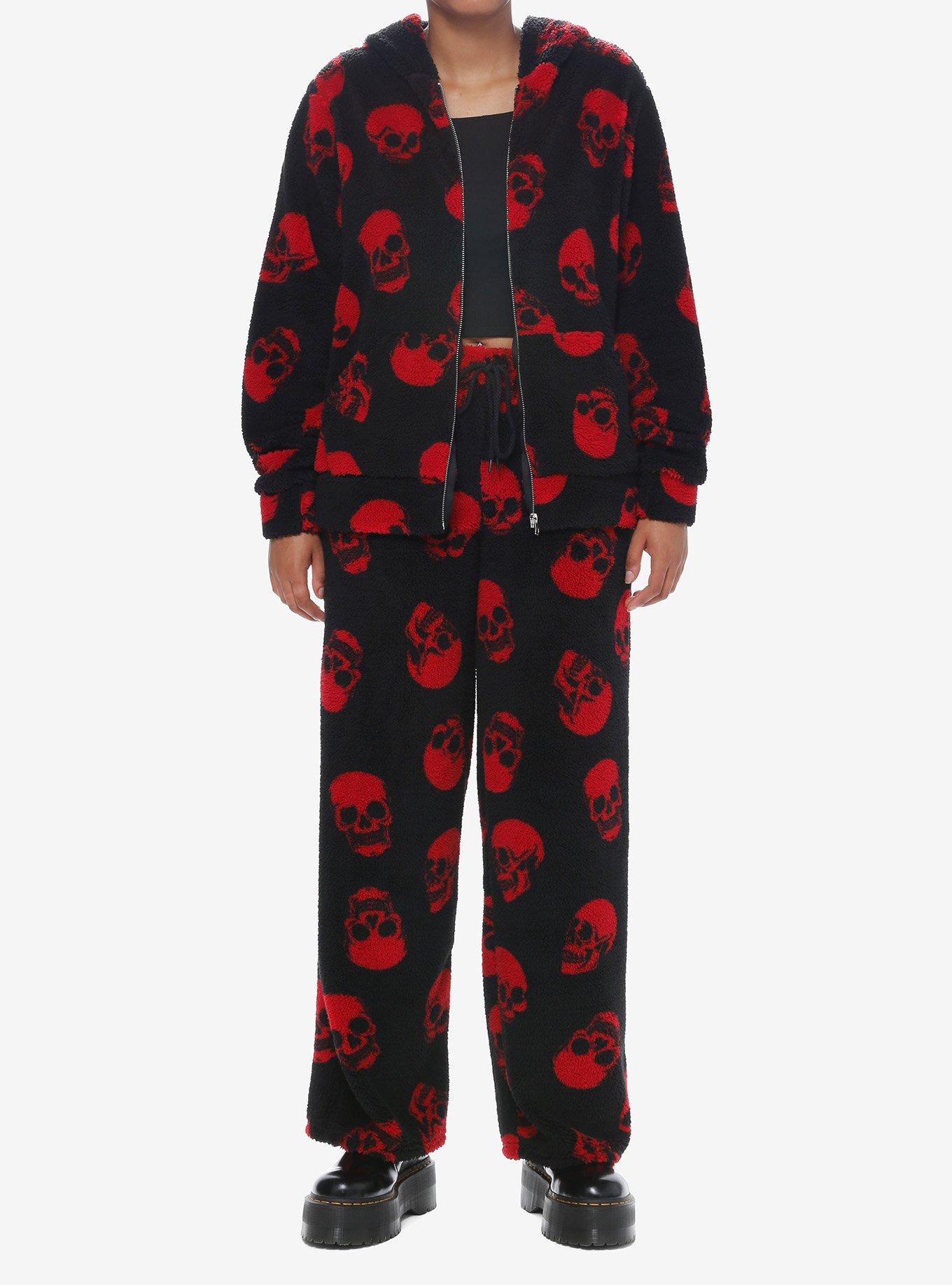 Social Collision Red Skulls Sherpa Girls Lounge Pants, BLACK, alternate