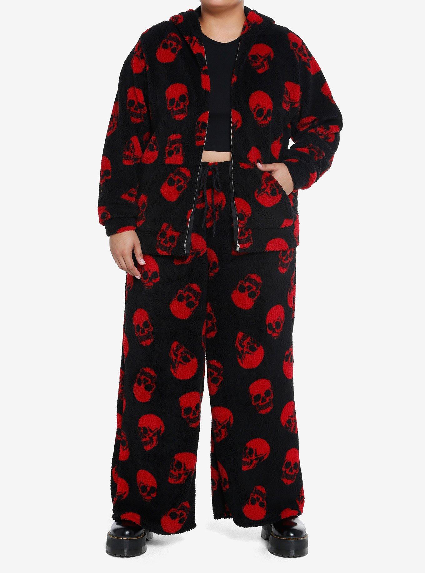 Red Skulls Sherpa Girls Lounge Pants Plus Size, BLACK, alternate