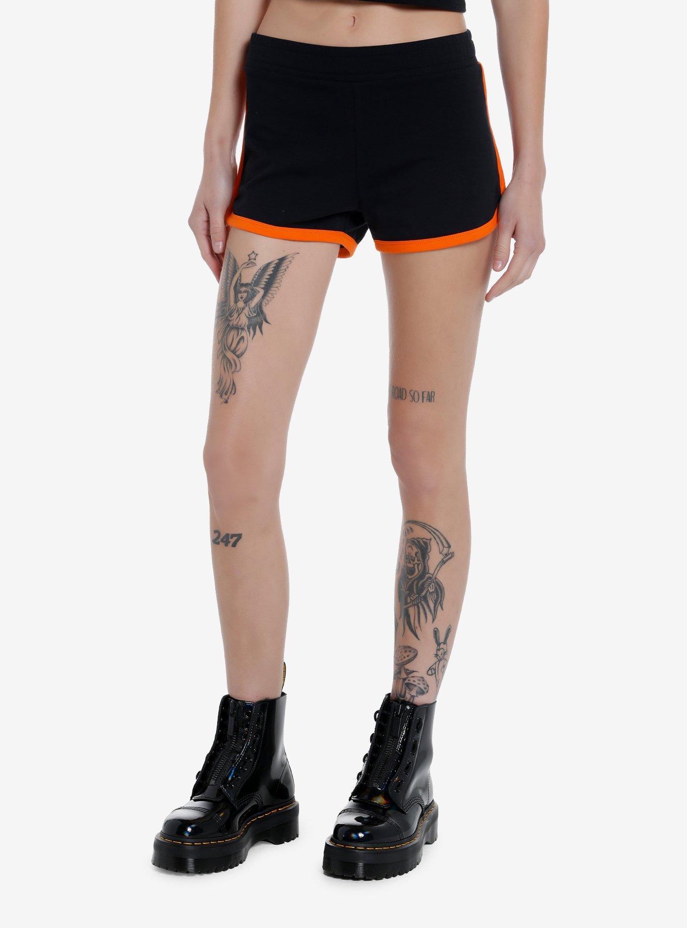 Black & Orange Pumpkin Soft Shorts, BLACK, alternate