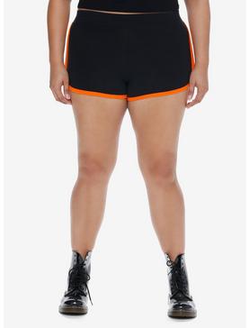 Social Collision Black & Orange Pumpkin Soft Shorts Plus Size, , hi-res