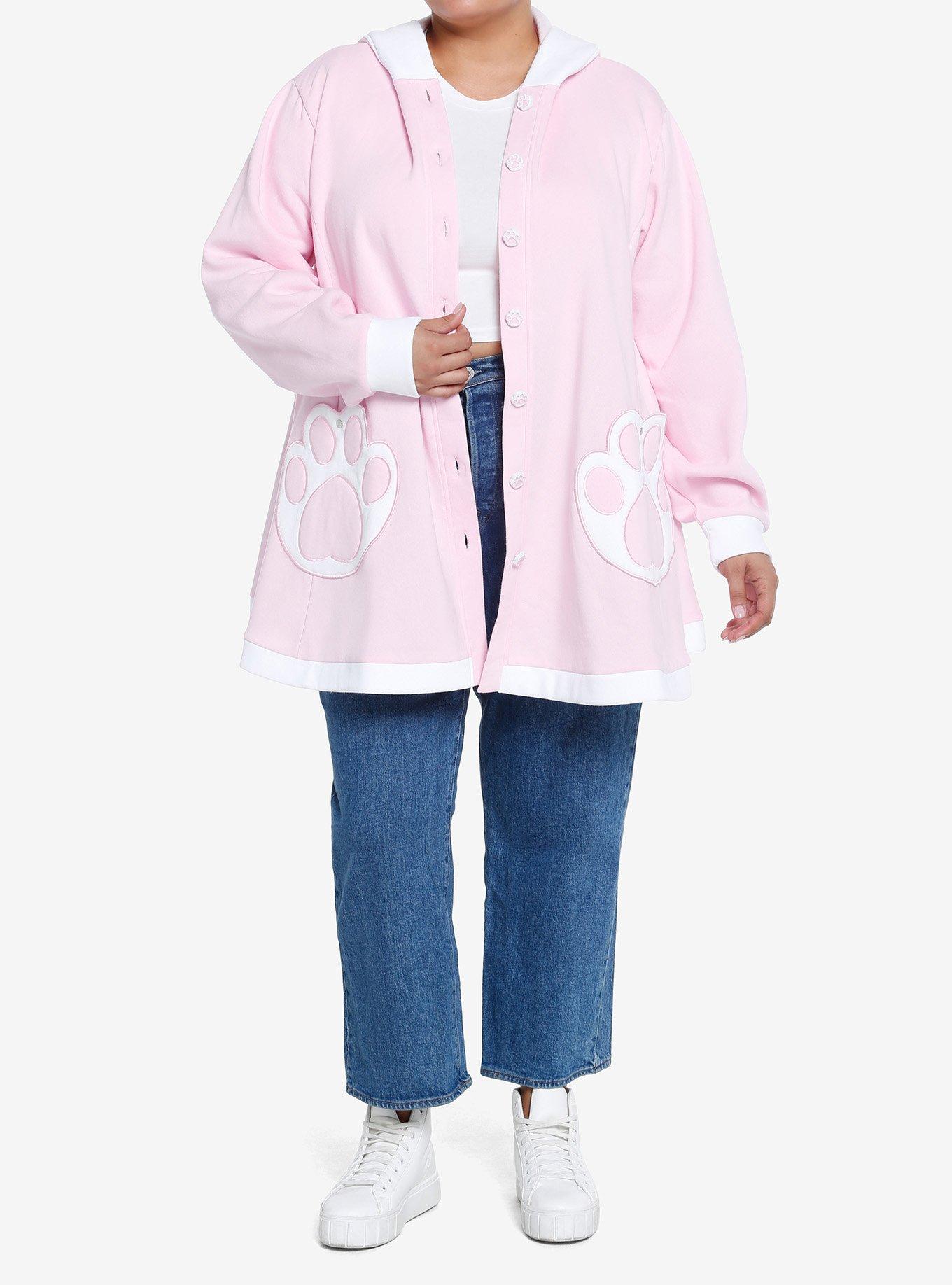 Sweet Society Kawaii Pastel Pink Cat Girls Hoodie Plus Size, PINK, alternate
