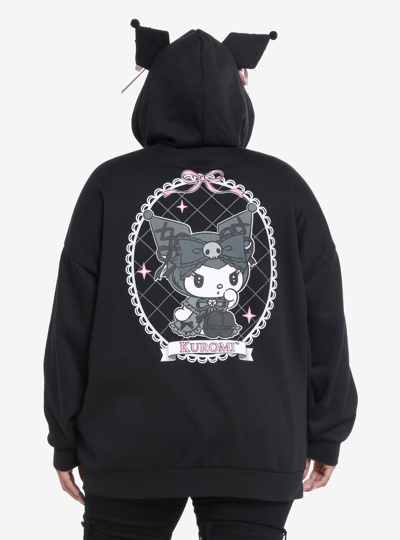 Kuromi Lolita Lace 3D Ear Hoodie Plus Size, MULTI, alternate