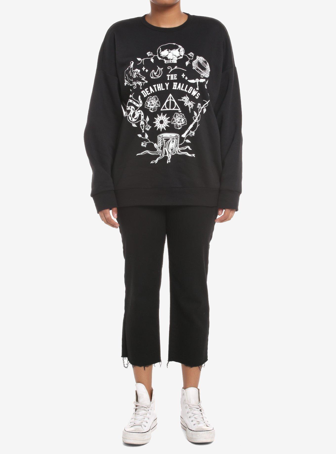 Harry Potter Deathly Hallows Puffed Ink Girls Oversized Sweatshirt, WHITE, alternate