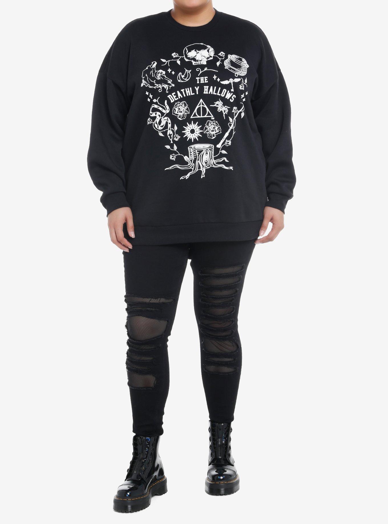 Harry Potter Deathly Hallows Puffed Ink Girls Oversized Sweatshirt Plus Size, WHITE, alternate