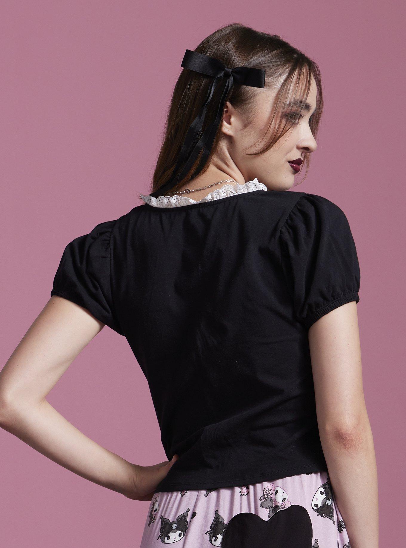 My Melody & Kuromi Lolita Heart Lace Girls Top, WHITE, alternate