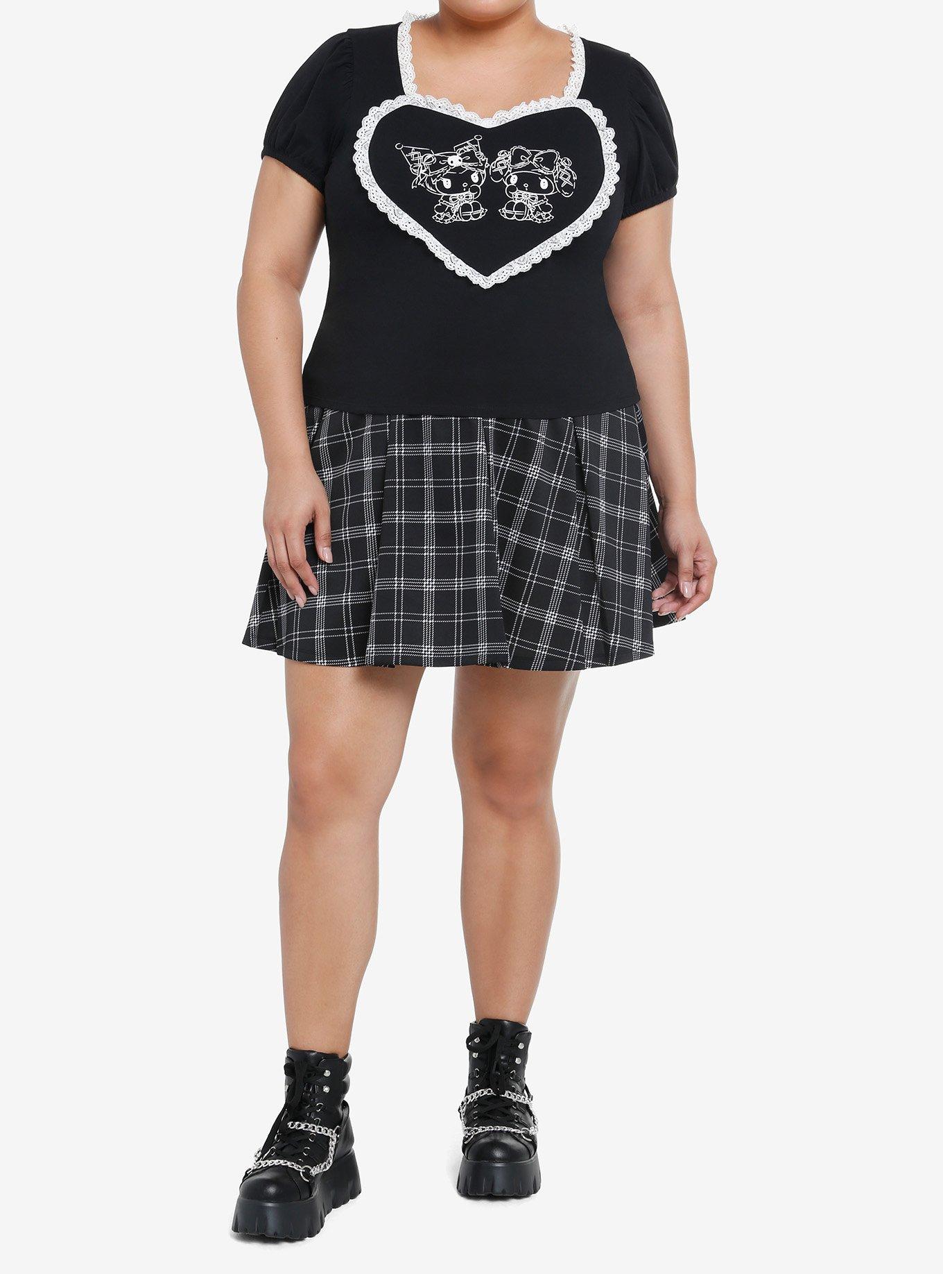My Melody & Kuromi Lolita Heart Lace Girls Top Plus Size, WHITE, alternate
