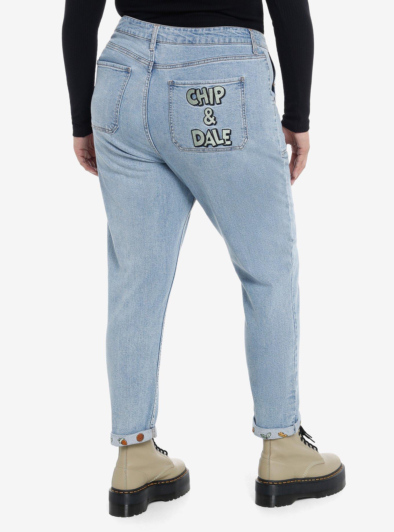 Disney Chip 'N' Dale Embroidered Mom Jeans Plus Size, , hi-res