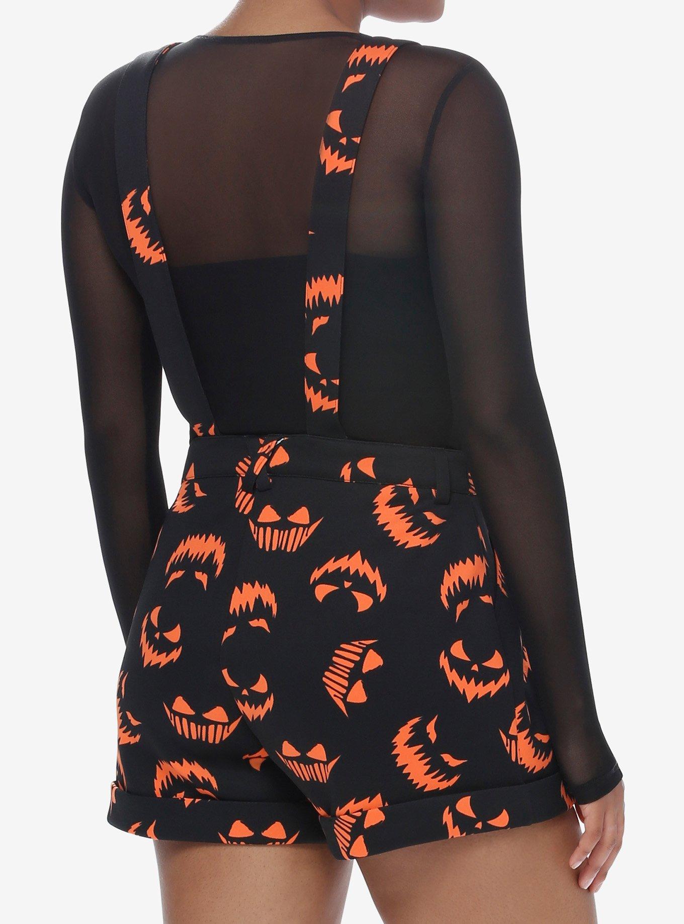 Social Collision Black & Orange Pumpkin Scuba Shortalls, ORANGE, alternate