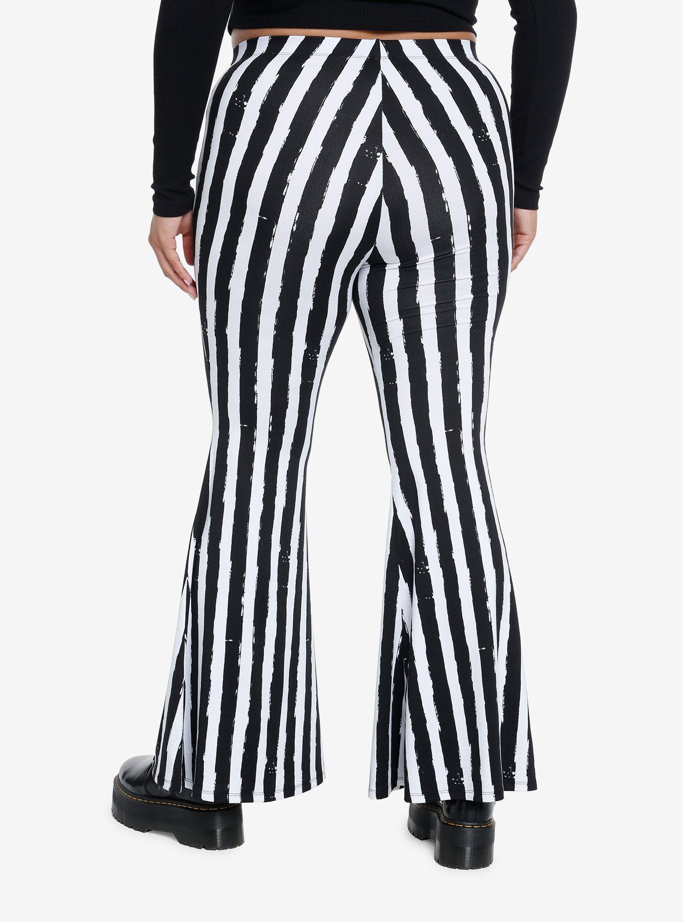 Cosmic Aura Black & White Stripe Girls Flare Pants Plus Size