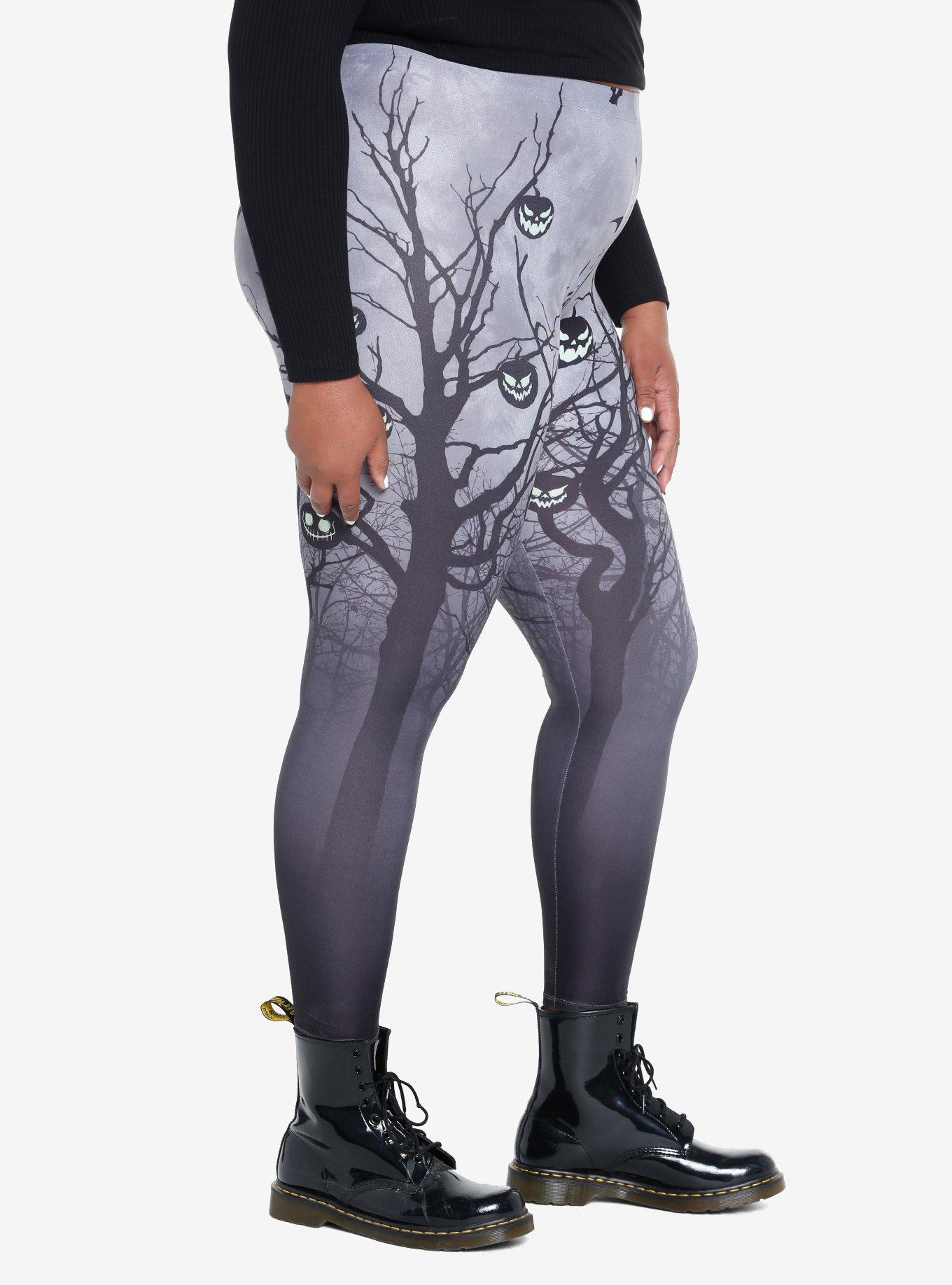 Scary Pumpkin Leggings Plus Size, BLACK, alternate