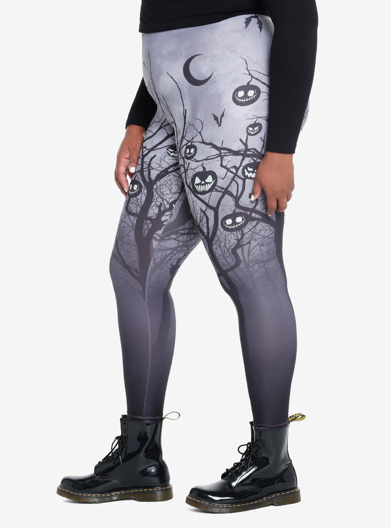Scary Pumpkin Leggings Plus Size, BLACK, alternate
