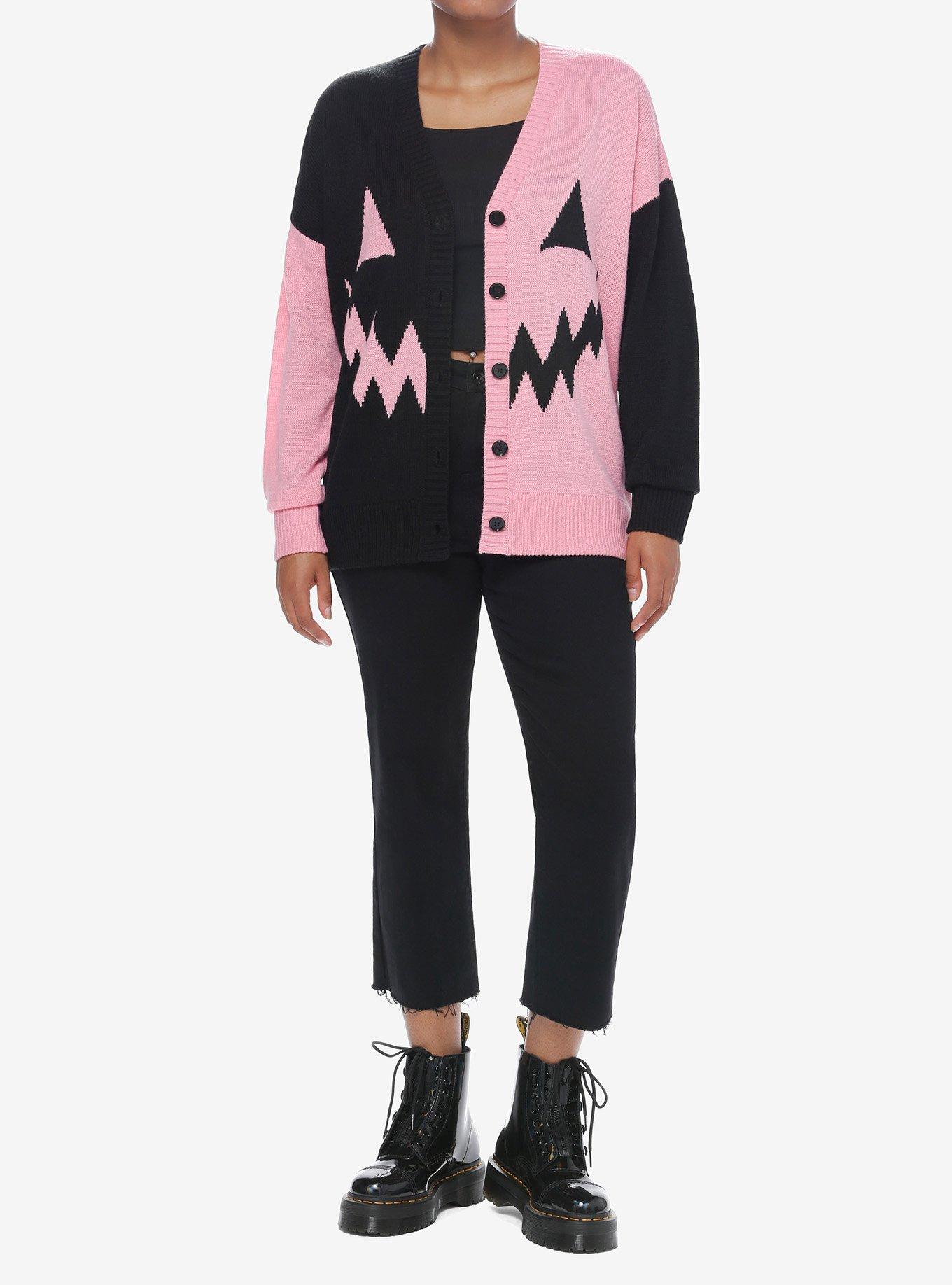 Sweet Society Pink & Black Split Pumpkin Cardigan, , hi-res