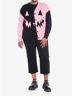 Sweet Society Pink & Black Split Pumpkin Cardigan Plus Size, , hi-res