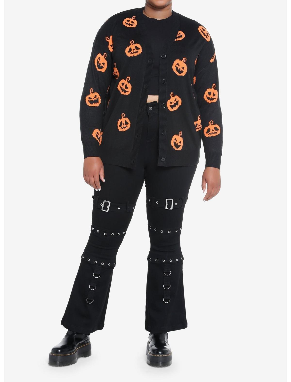 Social Collision Black & Orange Pumpkin Cardigan Plus Size, MULTI, alternate