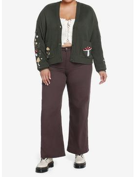 Thorn & Fable Mushroom Embroidered Crop Cardigan Plus Size, , hi-res