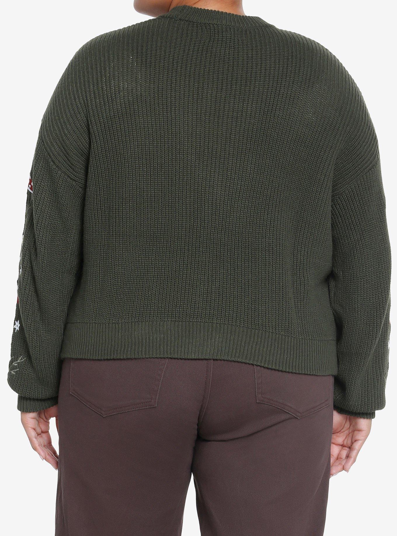 Thorn & Fable Mushroom Embroidered Crop Cardigan Plus Size, MULTI, alternate