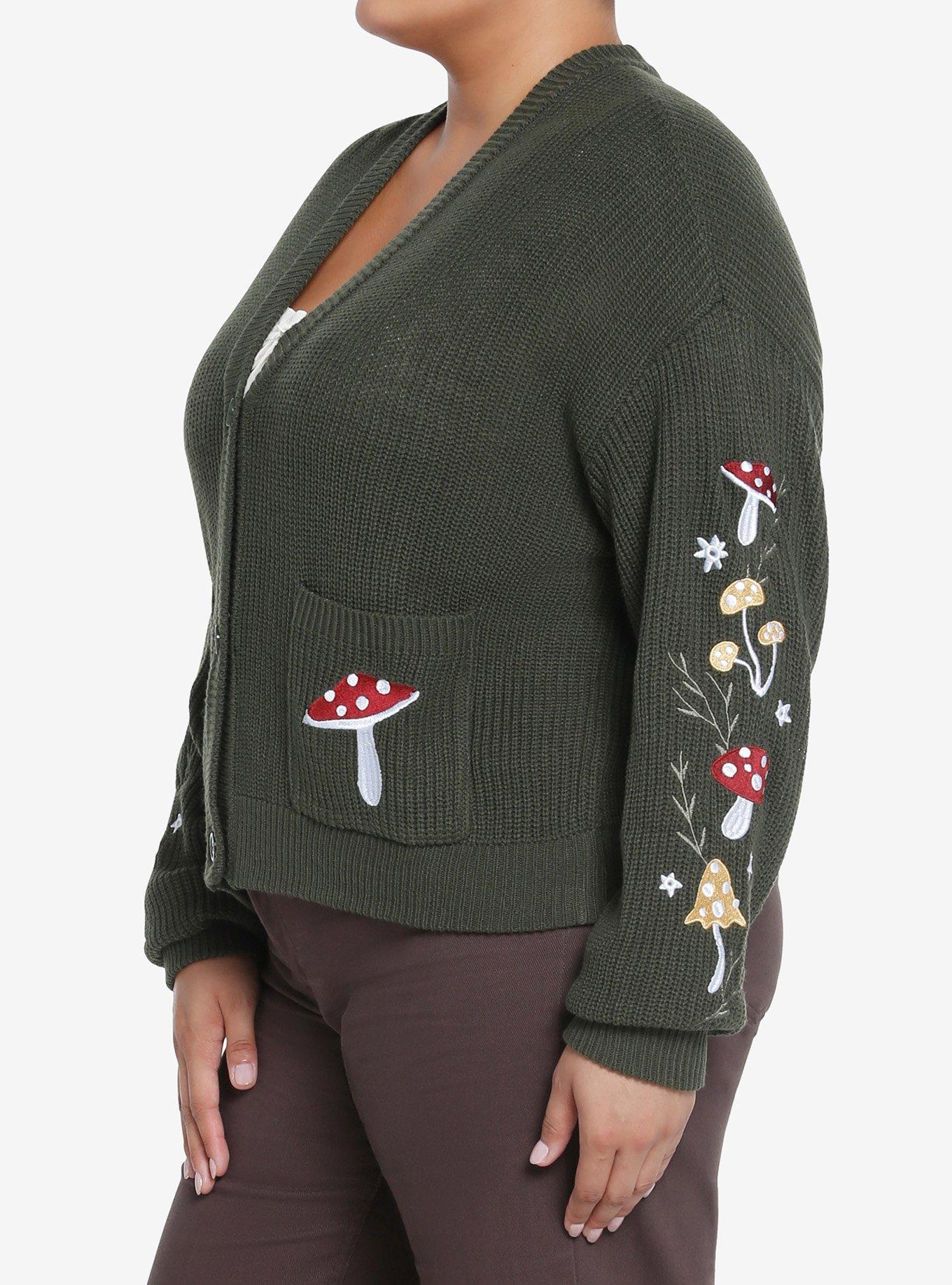 Thorn & Fable Mushroom Embroidered Crop Cardigan Plus Size, MULTI, alternate