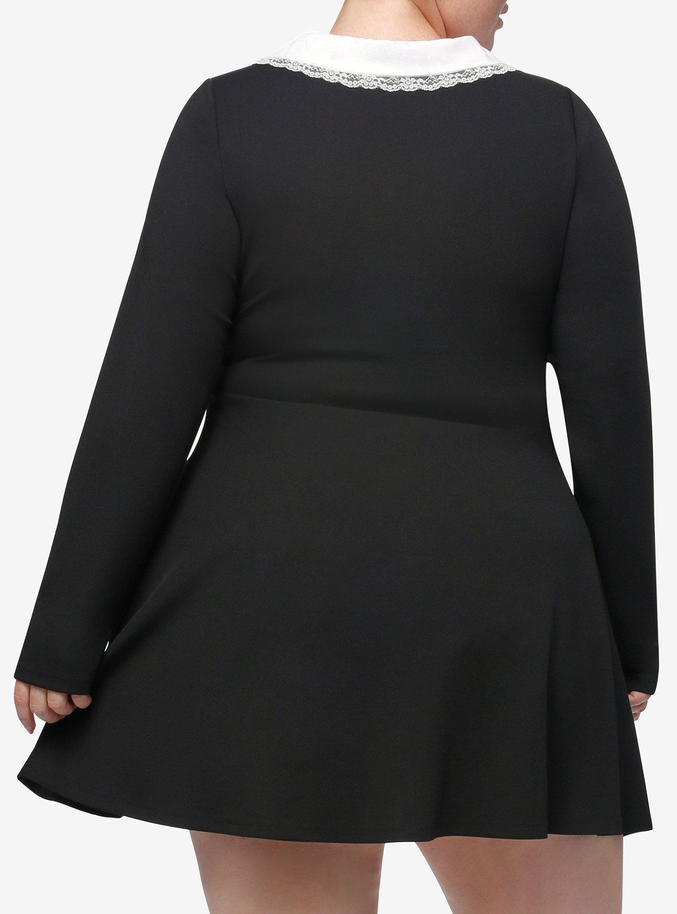 Cosmic Aura Black Peter Pan Collar Long-Sleeve Dress Plus Size, BLACK, alternate
