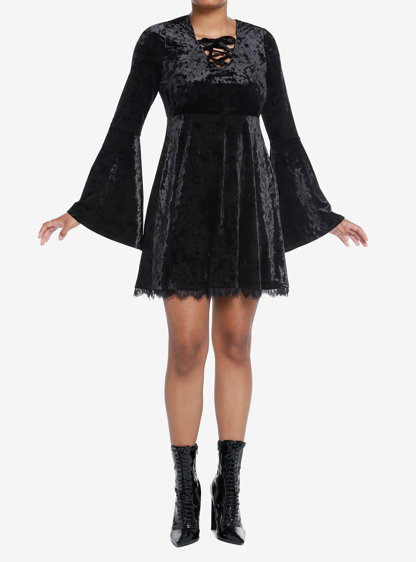 Cosmic Aura Black Velvet Hooded Dress, , hi-res