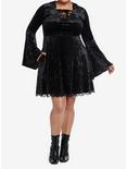 Cosmic Aura Black Velvet Hooded Dress Plus Size, BLACK, alternate