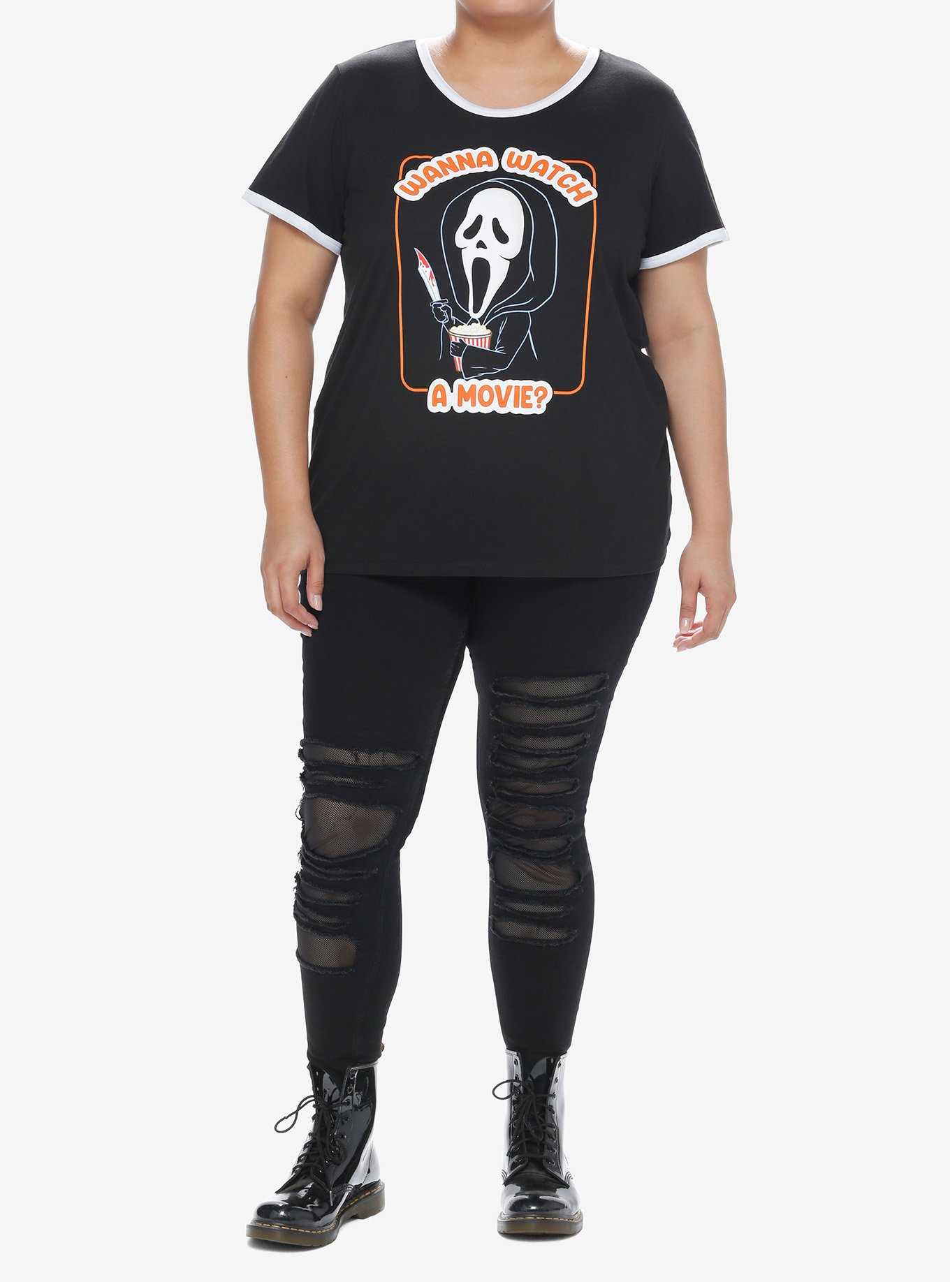 Scream Ghost Face Watch Movies Girls Ringer T-Shirt Plus Size, , hi-res